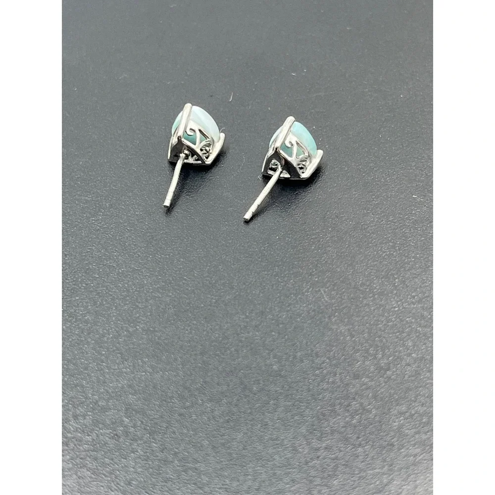 Sterling Silver Ocean Blue Larimar Rounded Triangular Prong‎ Stud Earrings